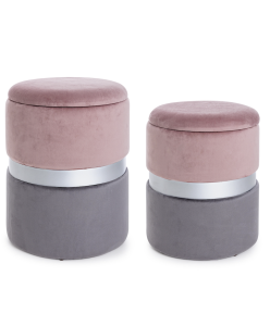 Set di 2 pouf contenitore POLINA in velluto rosa-grigio - Konte Design