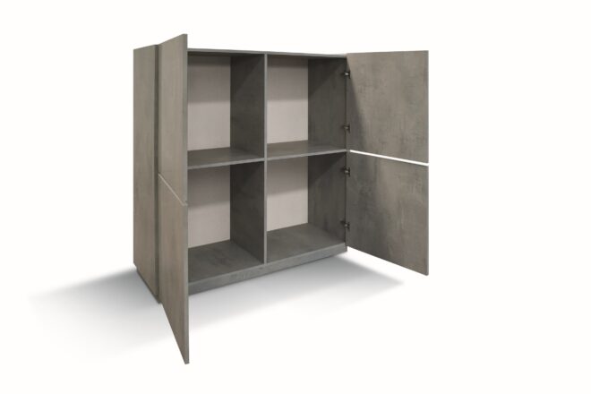 Credenza FAVIGNANA in legno, finitura in grigio cemento, piano effetto marmo statuario, 136x50 cm