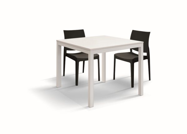 Tavolo TROPEA in legno, finitura bianco frassinato e metallo verniciato bianco, allungabile 90x90 cm - 180x90 cm