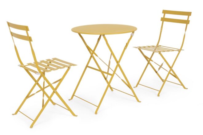 Set bistrot WISSANT con tavolo e 2 sedie in acciaio giallo ocra