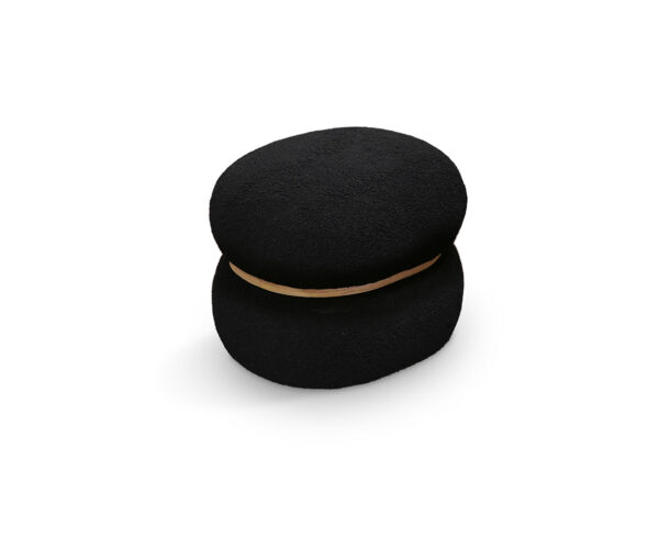 Pouf BOSTON ovale in tessuto effetto lana nero e anello in legno