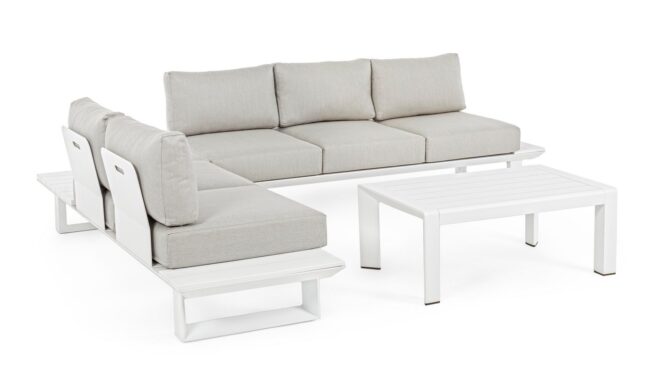 Set salotto KONNOR con 2 divani e 1 tavolino in alluminio bianco