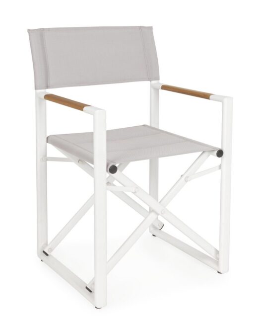 Set di 2 sedie regista LAGUN in alluminio bianco e textilene grigio chiaro, pieghevoli