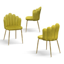 Set di 4 Sedie LILLE in tessuto effetto velluto giallo ocra e gambe in metallo color oro