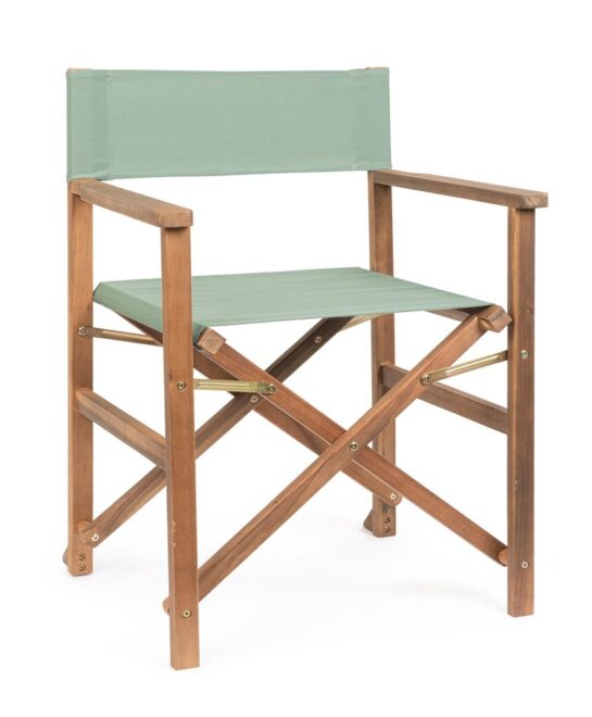 Set di 6 sedie regista NOEMI in legno di acacia e poliestere verde salvia, pieghevoli