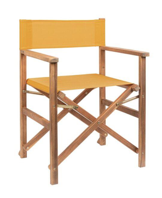 Set di 6 sedie regista NOEMI in legno di acacia e poliestere giallo senape, pieghevoli