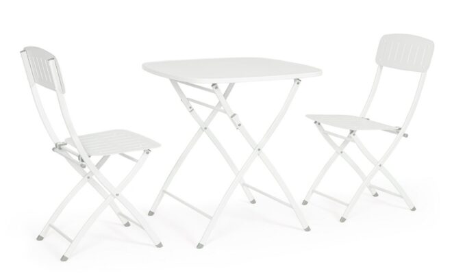Set bistrot YVONNE con tavolo e 2 sedie in acciaio bianco