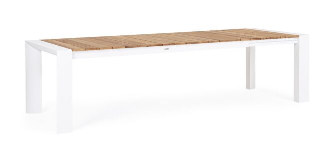 Tavolo allungabile CAMERON in alluminio bianco e legno teak 228x100 cm - 294x100 cm