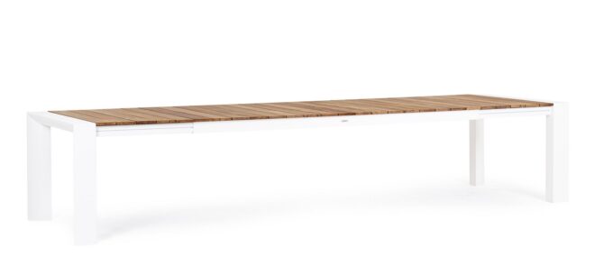 Tavolo allungabile CAMERON in alluminio bianco e legno teak 253x110 cm - 384x110 cm