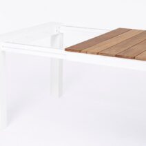 Tavolo allungabile CAMERON in alluminio bianco e legno teak 253x110 cm - 384x110 cm