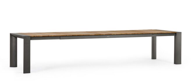 Tavolo allungabile CAMERON in alluminio antracite e legno teak 253x110 cm - 384x110 cm