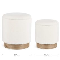 Set di 2 Pouf contenitore ZOYA bianco e legno di frassino