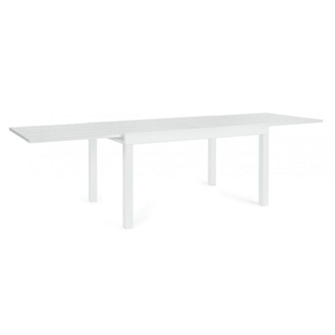 Tavolo allungabile CLIV effetto legno materico e struttura in alluminio bianco 135x90 cm - 270x90 cm